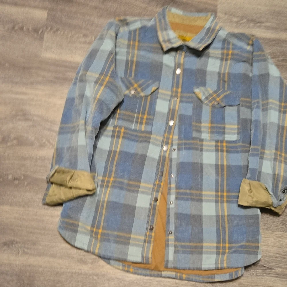Prana XL Corduroy Snap Front Plaid Shirt